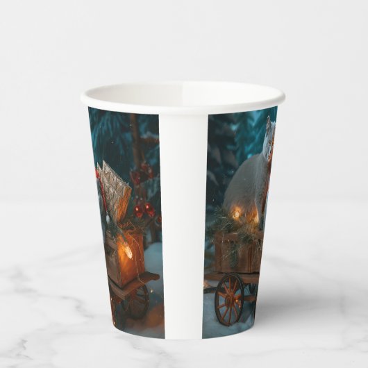 Russian Blue Cat Snowy Sleigh Weihnachtsdekor Pappbecher (Links)