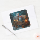 Russian Blue Cat Snowy Sleigh Weihnachtsdekor Quadratischer Aufkleber (Umschlag)