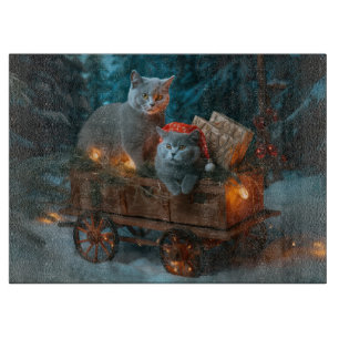 Russian Blue Cat Snowy Sleigh Weihnachtsdekor Schneidebrett