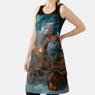 Russian Blue Cat Snowy Sleigh Weihnachtsdekor Schürze