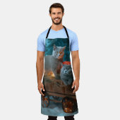 Russian Blue Cat Snowy Sleigh Weihnachtsdekor Schürze (Getragen)