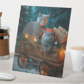 Russian Blue Cat Snowy Sleigh Weihnachtsdekor Sockelschild (In Situ)