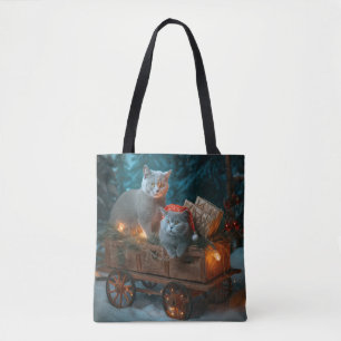 Russian Blue Cat Snowy Sleigh Weihnachtsdekor Tasche