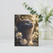 Russian Blue Cat White Blume Postkarte (Stehend Vorderseite)