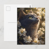 Russian Blue Cat White Blume Postkarte (Vorne/Hinten)