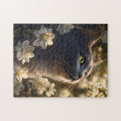Russian Blue Cat White Blume Puzzle (Horizontal)