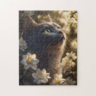 Russian Blue Cat White Blume Puzzle