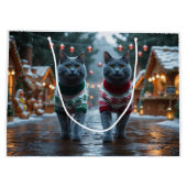 Russian Blue Cats Christmas Snow Holiday Große Geschenktüte (Rückseite)