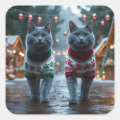Russian Blue Cats Christmas Snow Holiday  Quadratischer Aufkleber (Vorderseite)