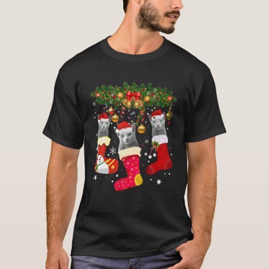 Russian Blue Cats In Christmas Sock Funny Russian T-Shirt (Vorderseite)