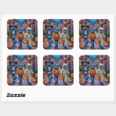 Russian Blue Cats in Halloween Costumes Quadratischer Aufkleber (Blatt)