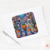 Russian Blue Cats in Halloween Costumes Quadratischer Aufkleber (Umschlag)