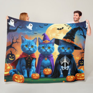 Russian Blue Cats Pumpkin Halloween Funny Fleecedecke