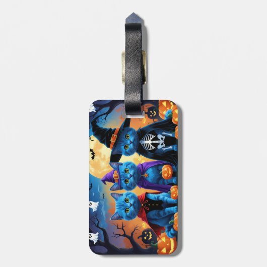 Russian Blue Cats Pumpkin Halloween Funny Gepäckanhänger (Rückseite vertikal)