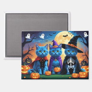Russian Blue Cats Pumpkin Halloween Funny Magnet
