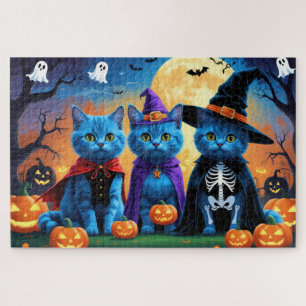 Russian Blue Cats Pumpkin Halloween Funny Puzzle