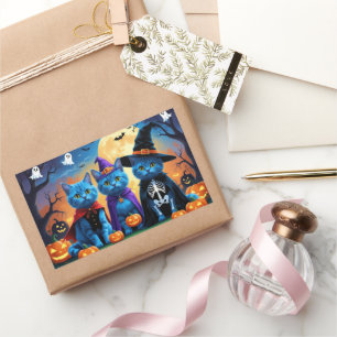 Russian Blue Cats Pumpkin Halloween Funny Rechteckiger Aufkleber