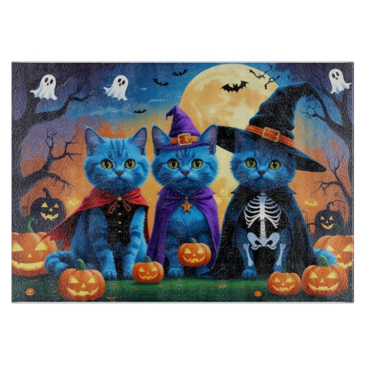 Russian Blue Cats Pumpkin Halloween Funny Schneidebrett (Vorderseite)