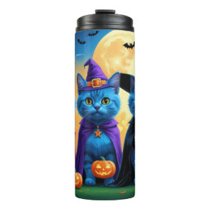 Russian Blue Cats Pumpkin Halloween Funny Thermosbecher