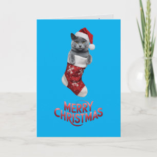 Russian Blue Christmas Strumpf Karte