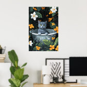 Russian Blue In Bathtub Poster, Funny Cat Poster (Heimbüro)