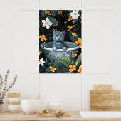 Russian Blue In Bathtub Poster, Funny Cat Poster (Küche)