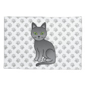 Russian Blue Niedlich Cartoon Cat Illustration & P Kissenbezug (Rückseite)