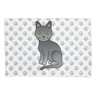 Russian Blue Niedlich Cartoon Cat Illustration & P Kissenbezug