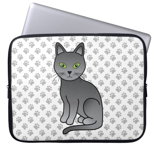 Russian Blue Niedlich Cartoon Cat Illustration & P Laptopschutzhülle (Vorderseite)