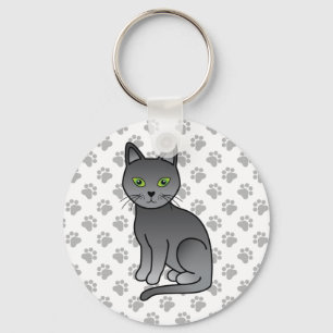Russian Blue Niedlich Cartoon Cat Illustration & P Schlüsselanhänger