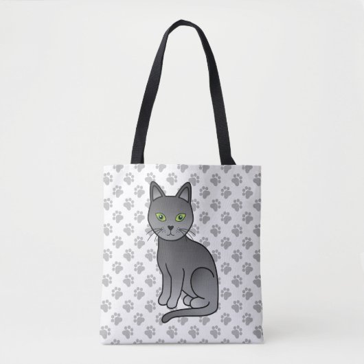 Russian Blue Niedlich Cartoon Cat Illustration & P Tasche (Vorderseite)