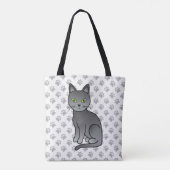 Russian Blue Niedlich Cartoon Cat Illustration & P Tasche (Rückseite)