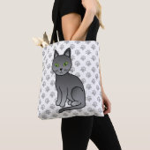 Russian Blue Niedlich Cartoon Cat Illustration & P Tasche (Von Nahem)