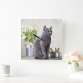 Russian Blue Quadratische Wanduhr (Zuhause)