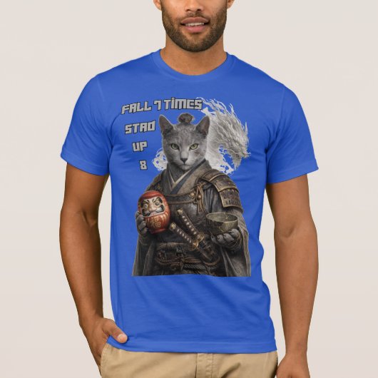 Russian Blue Samurai Cat T-Shirt (Vorderseite)