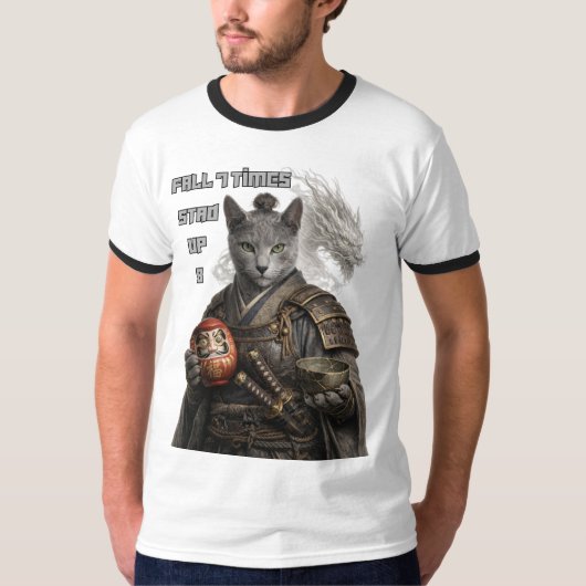 Russian Blue Samurai cat T-Shirt (Vorderseite)