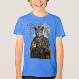 Russian Blue Samurai Cat Tri-Blend Shirt