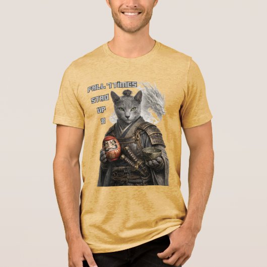 Russian Blue Samurai Cat Tri-Blend Shirt (Vorderseite)