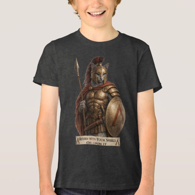 Russian Blue Spartan Cat Tri-Blend Shirt (Vorderseite)