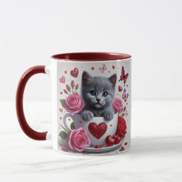 Russian Blue Teacup Kitten Valentine Tasse