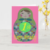 Russian Doll Happy 1. Geburtstag Karte (Gelbe Blume)