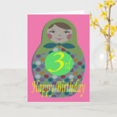 Russian Doll Happy 3. Geburtstag Karte (Gelbe Blume)