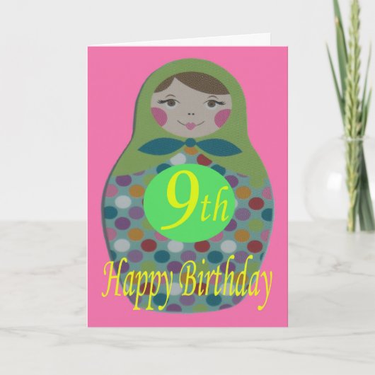 Russian Doll Happy 9. Geburtstag Karte (Vorderseite)