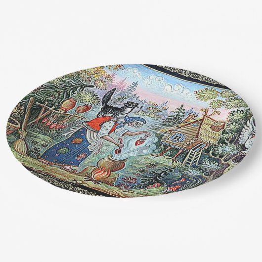 RUSSIAN  FAIRYTALE "BABA JAGA" PAPER PLATES PAPPTELLER (Schrägansicht)