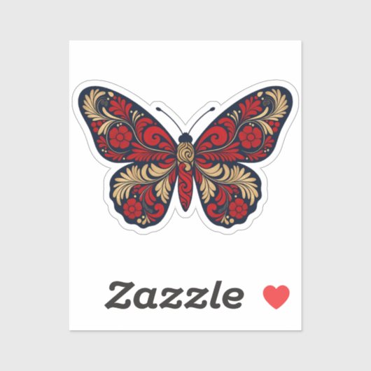 Russian Folk Art Butterfly Sticker - Red Gold Khok (Blatt)