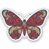 Russian Folk Art Butterfly Sticker - Red Gold Khok (Vorderseite)