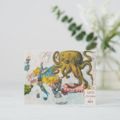 Russian Kraken Vintag Map Cartoon c.1800 Postkarte (Stehend Vorderseite)