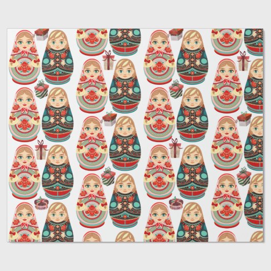 Russian Matryoshka Dolls Mr & Mrs. Rosa Marine & R Geschenkpapier (Flach)