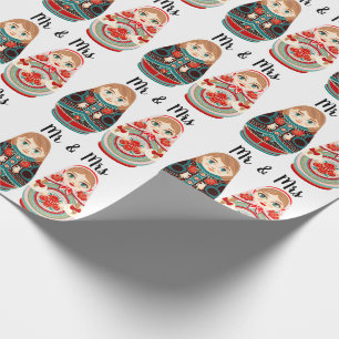 Russian Matryoshka Dolls Mr & Mrs. Rosa Marine & R Geschenkpapier