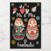 Russian Matryoshka Dolls Mr. & Mrs. Snowflakes Weinetikett (Einzelnes Label)